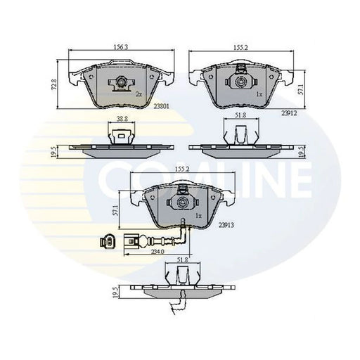 Comline 4 x Front Brake Pad Set fits Audi A3 2003-2013 1.8 2.0 3.2