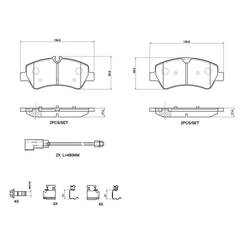 Brembo 4 x Rear Brake Pad Set fits Ford Tourneo Custom V362 Bus 2012-2023