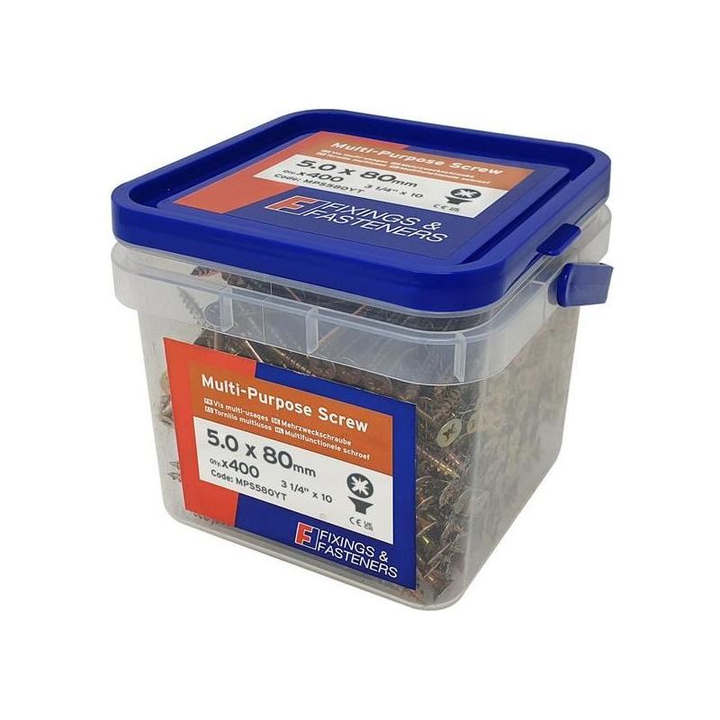 Forgefix Multi-Purpose Pozi Compatible Screw CSK ST ZYP 5.0 x 80mm Tub 400 ForgeFix - NN4 Online