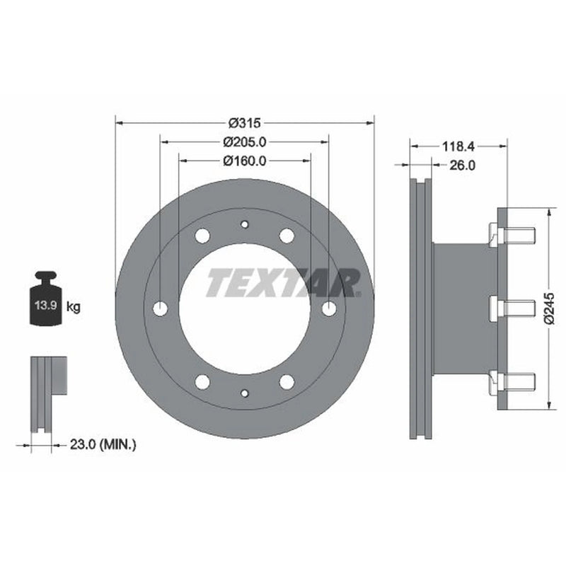 Textar 2 x Internally Vented Brake Discs 93084600