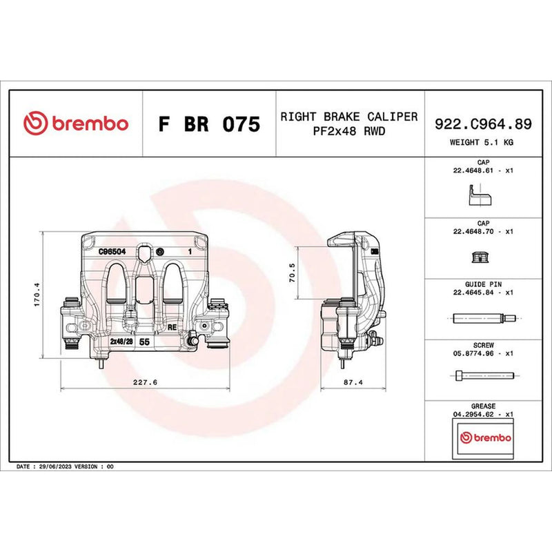 Brembo Brake Caliper Assembly fits Mercedes-Benz Sprinter 5-T 2018-2021