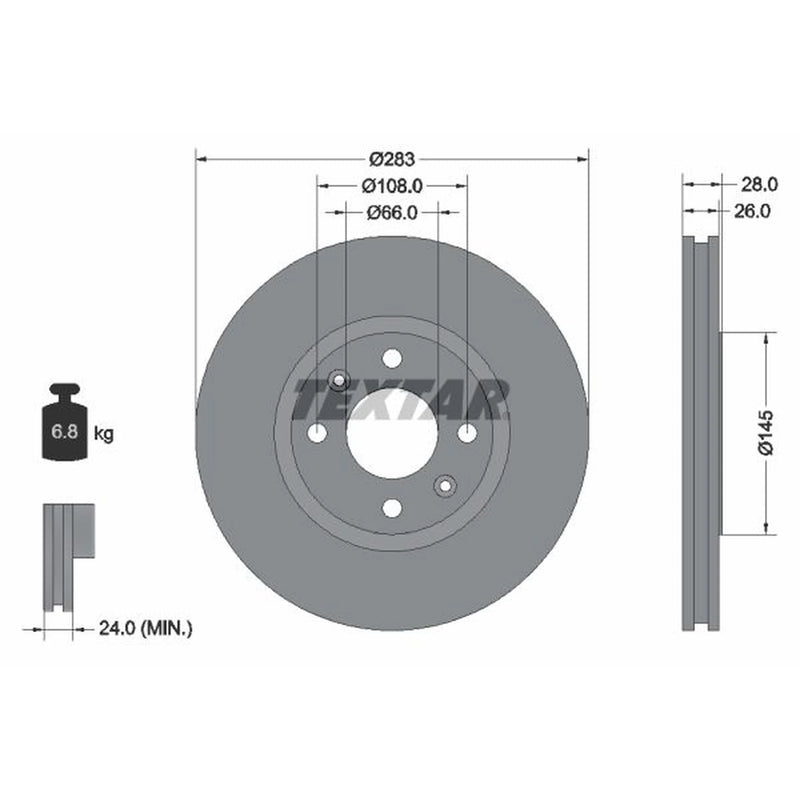 Textar 2 x Externally Vented Front Brake Discs 92078703-x2