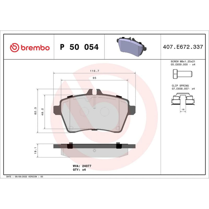Brembo 4 x Front Brake Pad Set fits Mercedes-Benz A-Class 2004-2012