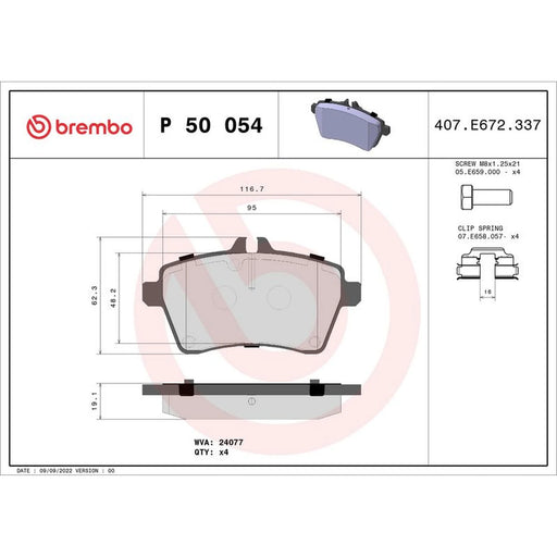 Brembo 4 x Front Brake Pad Set fits Mercedes-Benz A-Class 2004-2012
