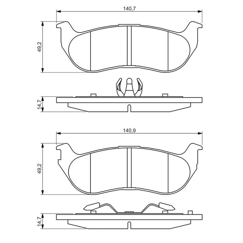 Bosch Front & Rear Pads fits Jeep Cherokee 2001-2008 2.4 2.5 2.8 3.7