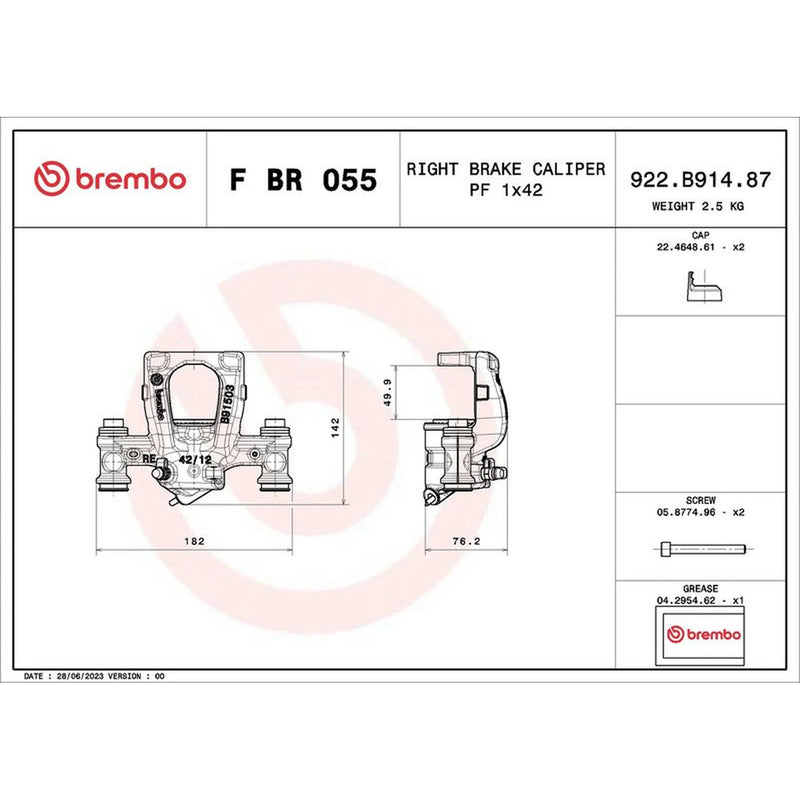 Brembo Brake Caliper Assembly Rear Right fits Mercedes-Benz Vito Tourer