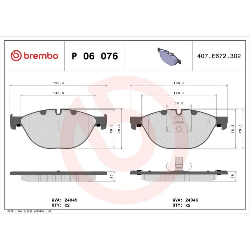 Brembo 4 x Front Brake Pad Set fits Alpina B7 2009-2012