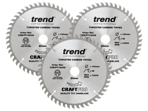 Trend CraftPro Panel Trim Saw Blade 160 x 20mm x 48T (Pack 3) Trend - Dynamic Drive