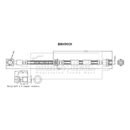 Borg & Beck Brake Hydraulic Hose Line Front Right BBH9031