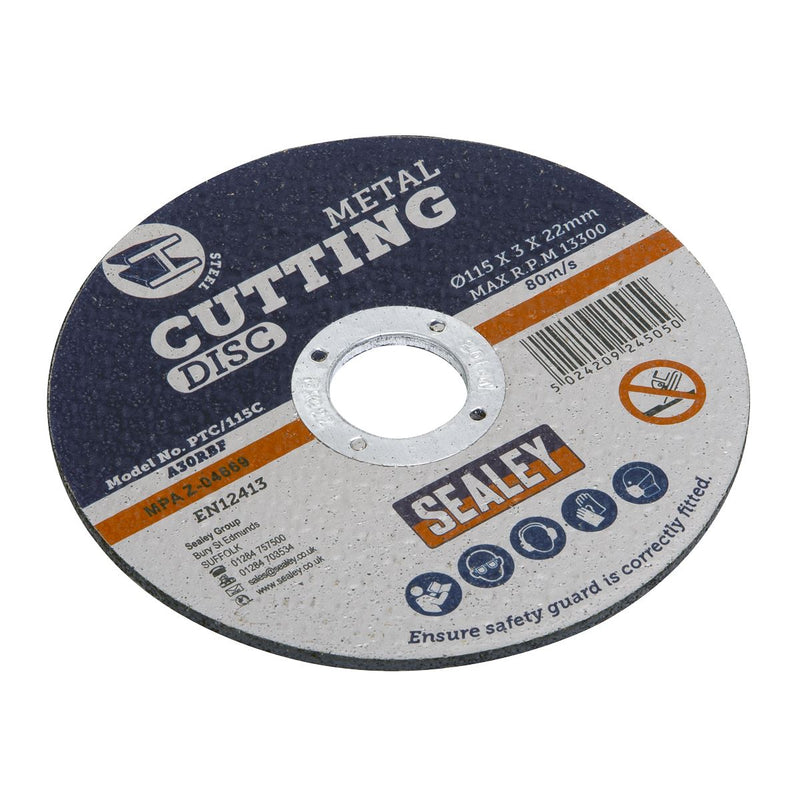 Sealey Metal Cutting Discs 115mm x 3mm x 22mm Bore Steel Cutter Angle Grinder Sealey  - Dynamic Drive