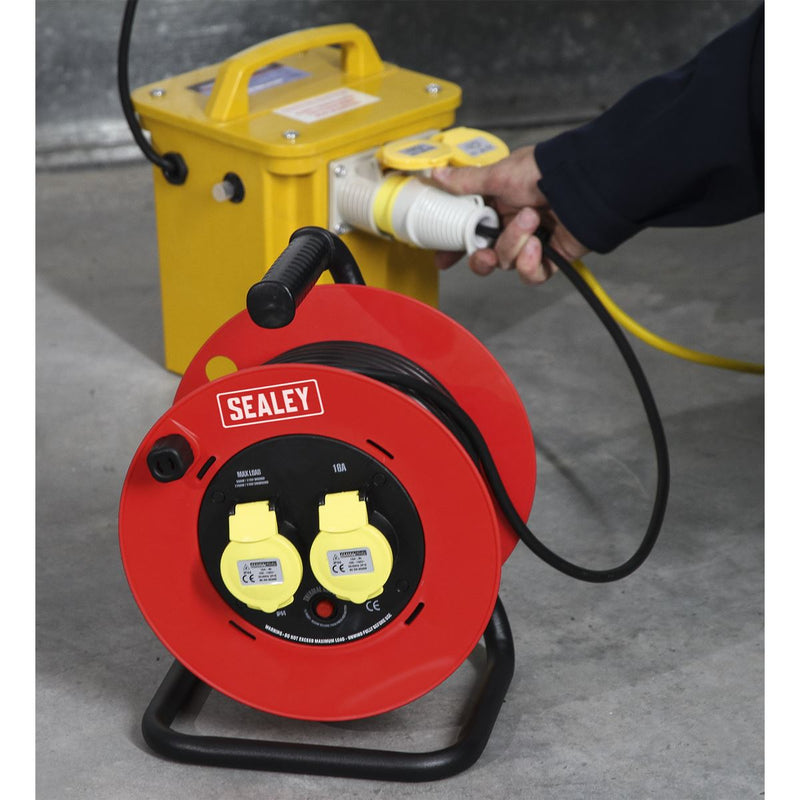 Sealey Cable Reel 25m 2 x 110V 1.5mmï Heavy-Duty Thermal Trip CR12515 Sealey - Dynamic Drive