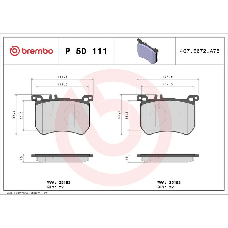Brembo 4 x Front Brake Pad Set fits Mercedes-Benz S-Class 2013-2020