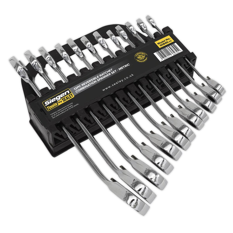 Seigen by Sealey Reversible Ratchet Combination Spanner Set 12pc Metric S0840 Seigen by Sealey  - Dynamic Drive