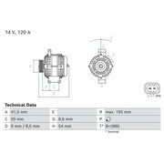 Bosch Car Alternator 12V 0 986 081 120