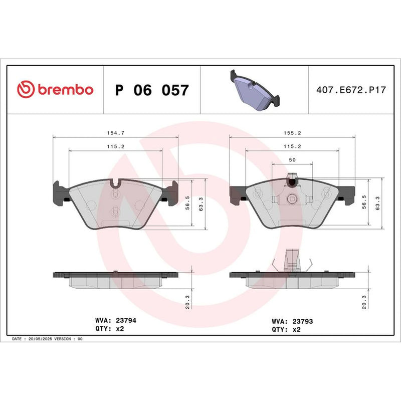 Brembo 4 x Front Brake Pad Set fits BMW 5 2003-2010