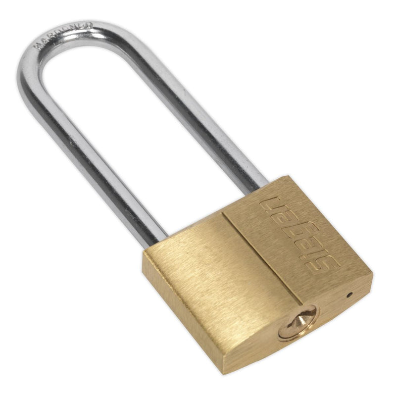 Sealey Brass Body Padlock with Brass Cylinder Long Shackle 40mm S0989 Siegen by Sealey - Dynamic Drive