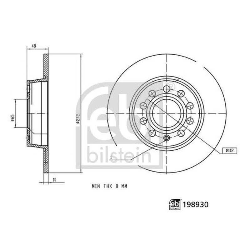 Febi 2 x Solid Rear Brake Discs 198930-x2