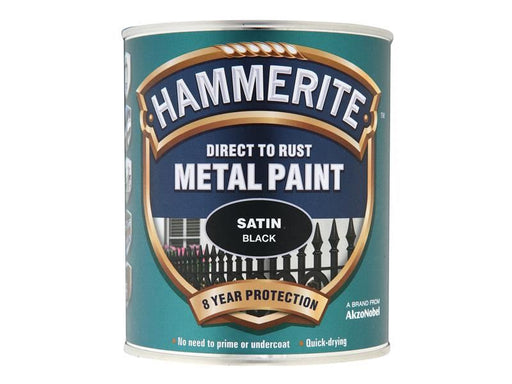 Hammerite Direct to Rust Satin Finish Metal Paint Black 750ml Hammerite - NN4 Online