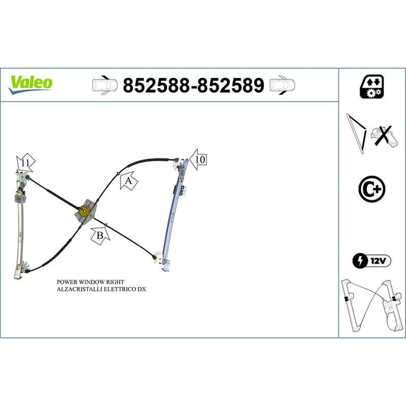 Valeo Electric Window Regulator Lifter Right Front 852589
