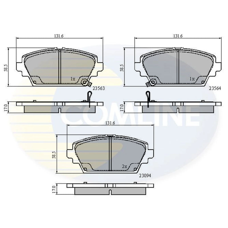 Comline 4 x Front Brake Pad Set fits Honda Accord 1999-2002 1.8 2.0 2.3