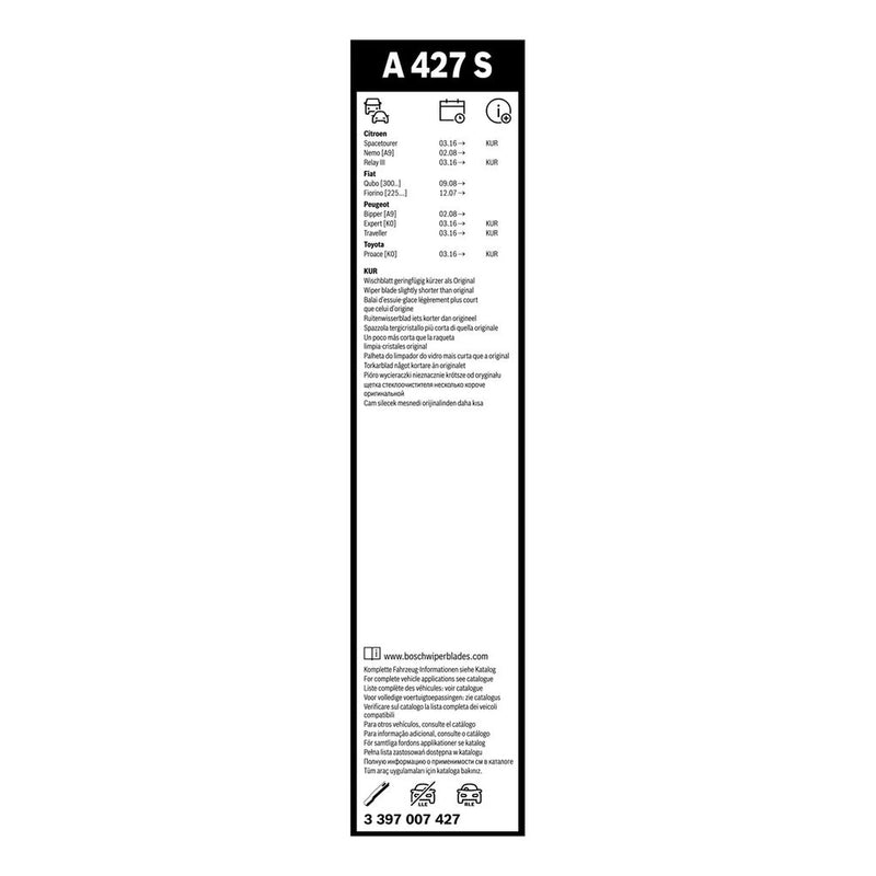 Bosch Aerotwin Wiper Blade Set 650mm + 475mm — A427S fits Citroën Dispatch III