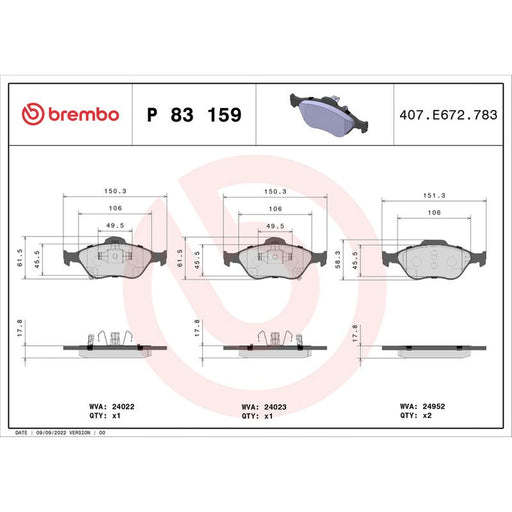Brembo 4 x Front Brake Pad Set fits Toyota Yaris Hatchback 2015-2020 1.5