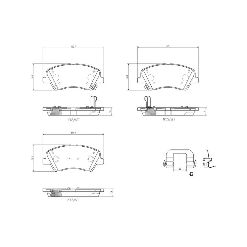 Brembo 4 x Front Brake Pad Set fits Hyundai Accent V 2018 on 1.4