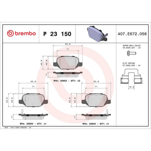 Brembo 4 x Rear Brake Pad Set fits Fiat 500L 2012-2018 0.9 1.3 1.4 1.6