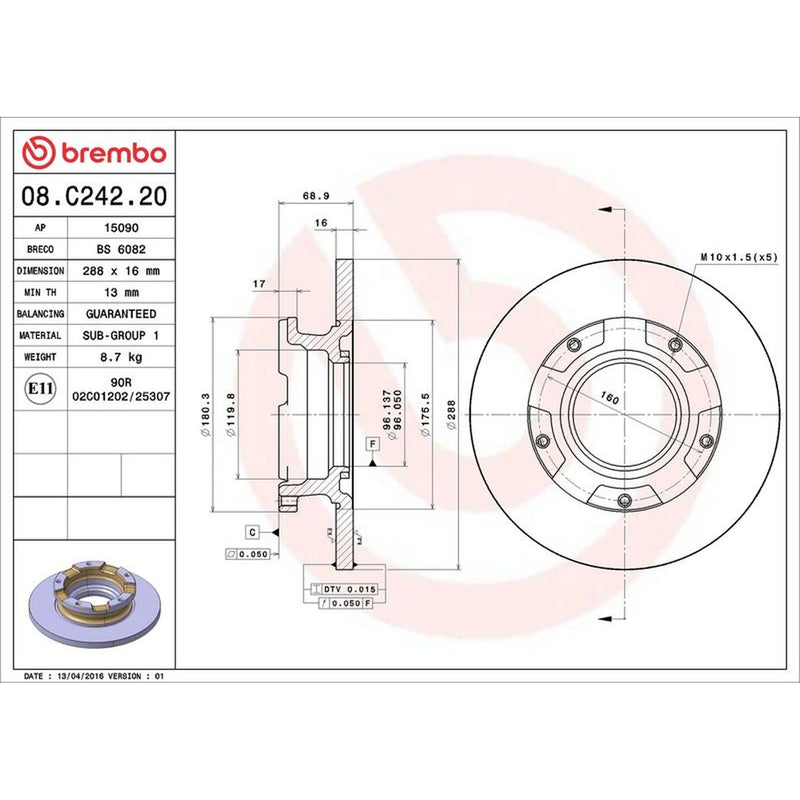 Brembo 2 x Rear Brake Discs 08.C242.20-x2