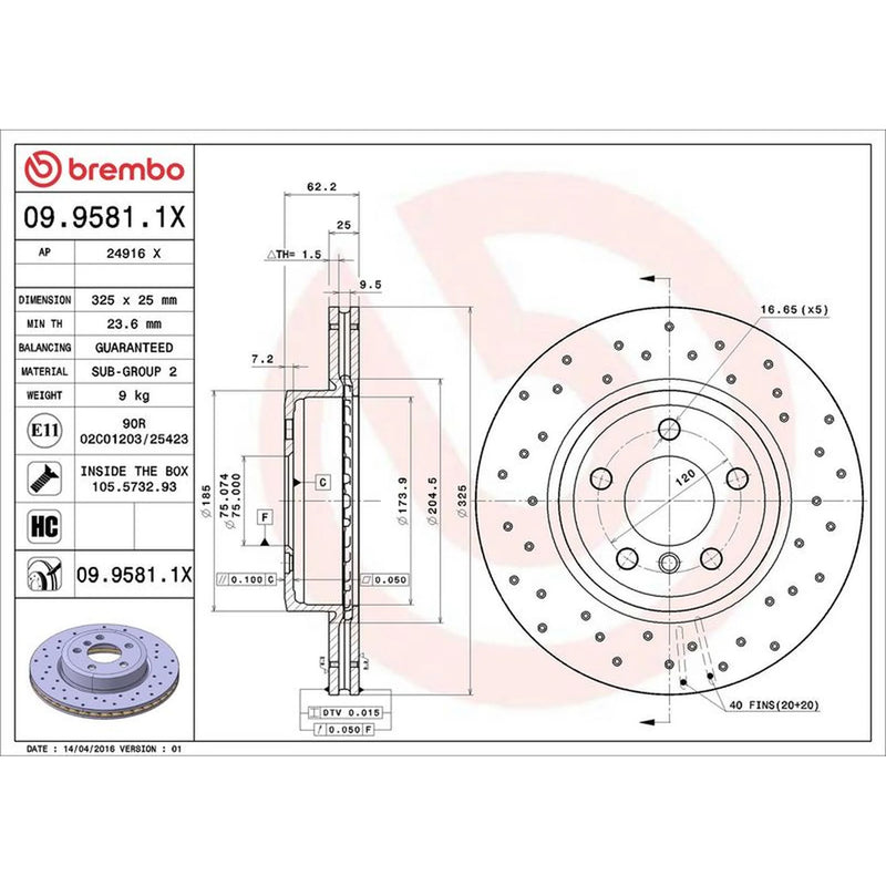 Brembo Xtra 2 x Perforated/Vented Brake Discs fits BMW X3 2003-2011 2.0 2.5 3.0