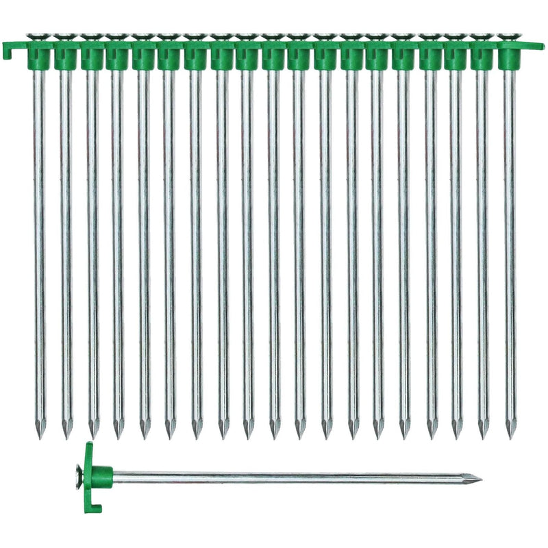 20 x Heavy Duty Hard Ground 25cm Rock Peg Green Hook Top Camping Awning Tent Quest - Dynamic Drive