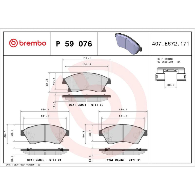 Brembo 4 x Front Brake Pad Set fits Chevrolet Aveo 2011-2015 1.2 1.3 1.4 1.6