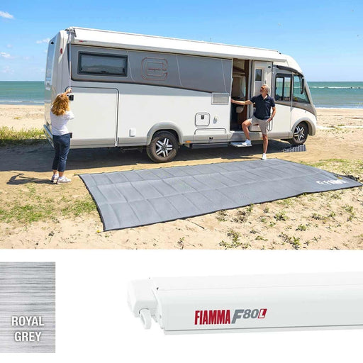 Fiamma F80L 500 Awning Polar White - Royal Grey (07840H03R) Winch Handle Roof Mounted Fiamma - Dynamic Drive