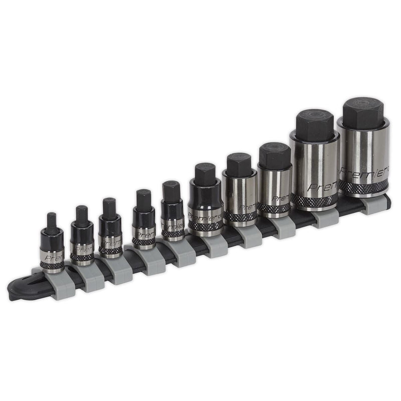 Sealey Hex Socket Bit Set 10pc Stubby 1/4" 3/8" & 1/2"Sq Drive Black Series Sealey - Dynamic Drive