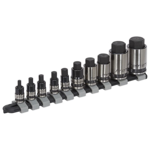 Sealey Hex Socket Bit Set 10pc Stubby 1/4" 3/8" & 1/2"Sq Drive Black Series Sealey - Dynamic Drive