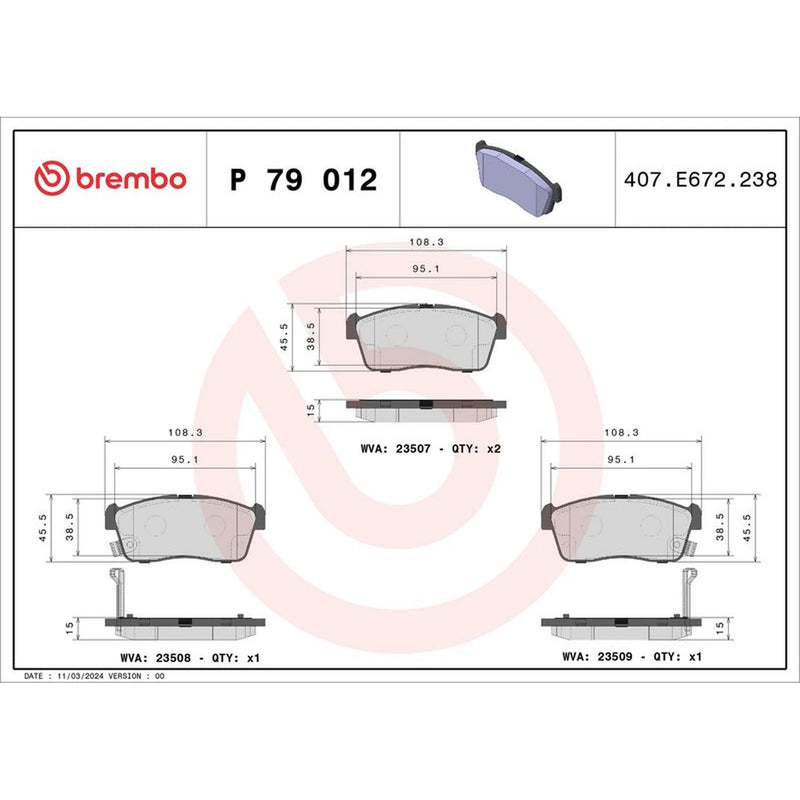 Brembo 4 x Front Brake Pad Set fits Daihatsu Charade VI 2003 on 0.7 1.0