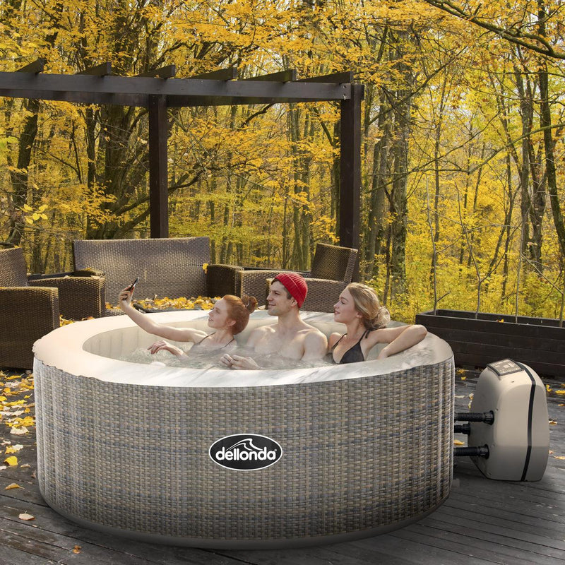 Dellonda 2-4 Person Inflatable Hot Tub Spa with Smart Pump - Rattan Effect Dellonda - Dynamic Drive