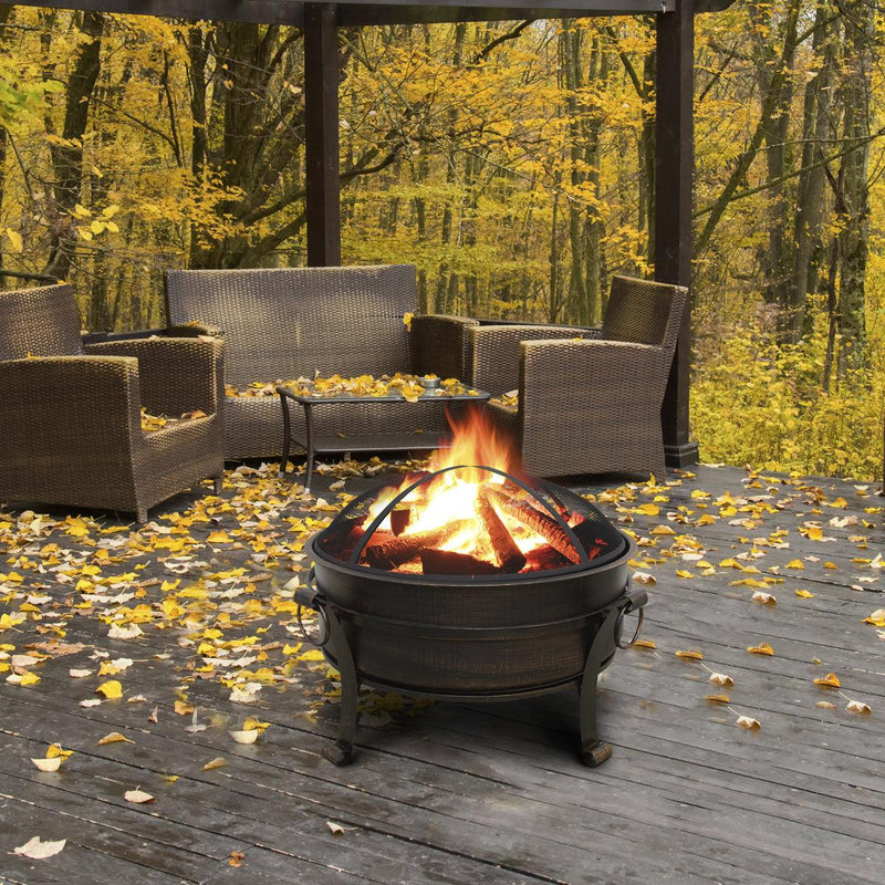 Dellonda 30" Deluxe 2-in-1 Outdoor Fire Pit & Coffee Table Antique Bronze Effect Dellonda - Dynamic Drive