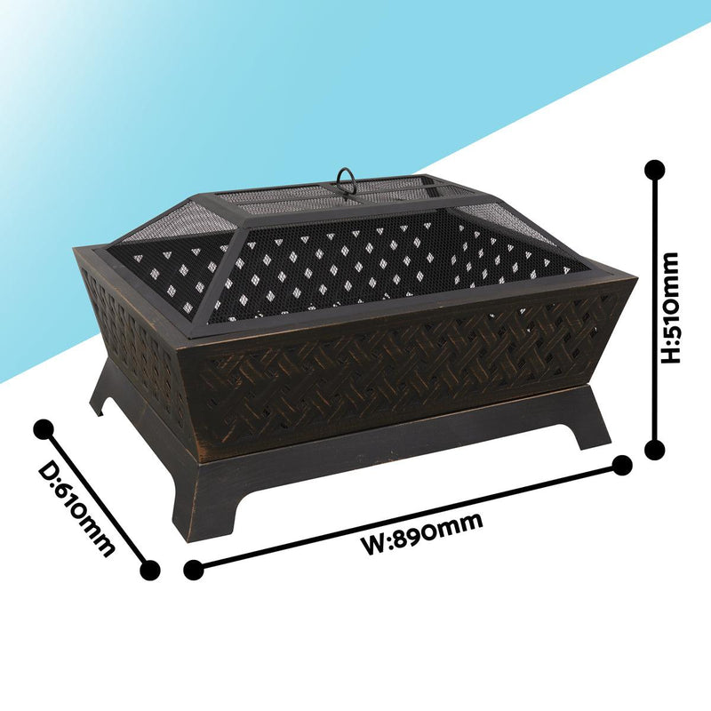Dellonda 35" Rectangular Outdoor Fire Pit Antique Bronze Effect Dellonda - Dynamic Drive