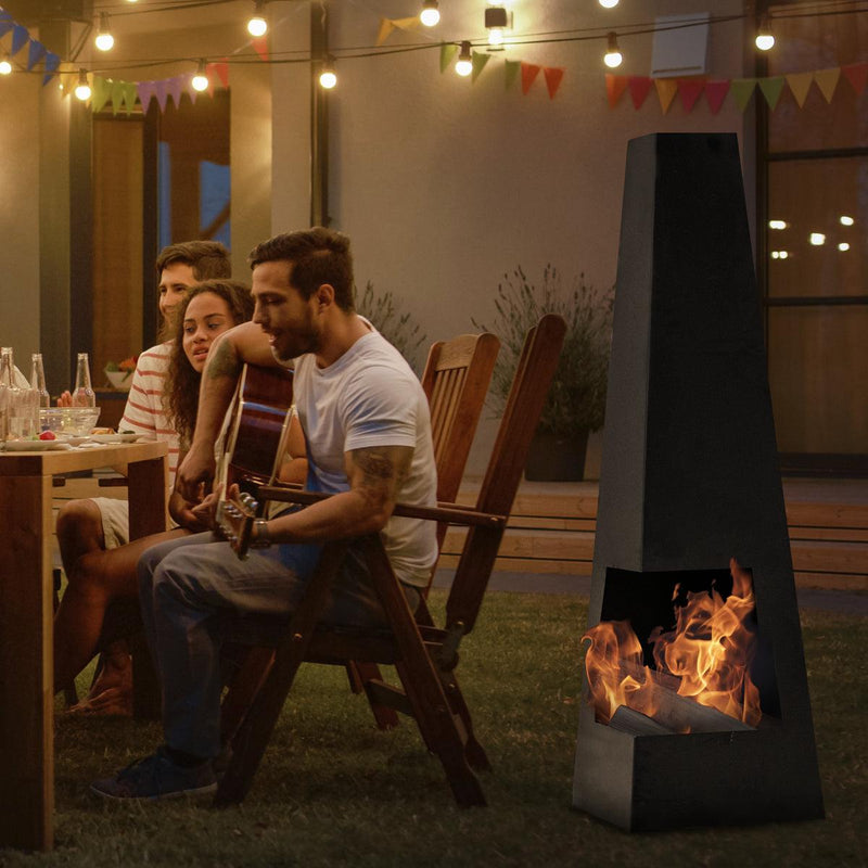 Dellonda Chiminea Wood Burner Heater for Outdoors W45cm x H150cm - Black Steel Dellonda - Dynamic Drive