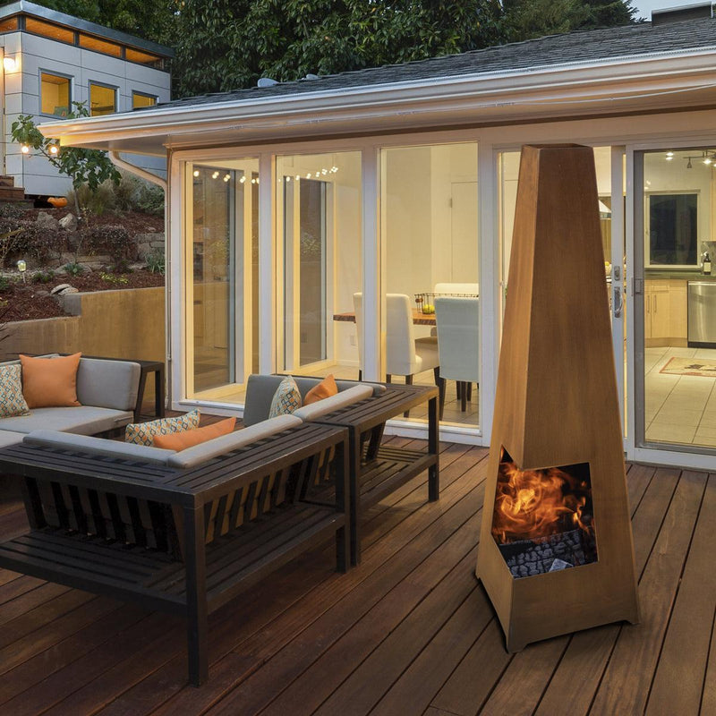Dellonda Chiminea Wood Burner Heater for Outdoors W45cm x H150cm Corten Steel Dellonda - Dynamic Drive