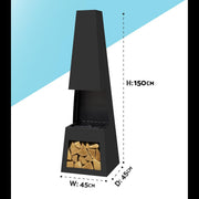 Dellonda Outdoor Chiminea Fireplace Fire Pit Heater Firewood Storage Black Steel Dellonda - Dynamic Drive