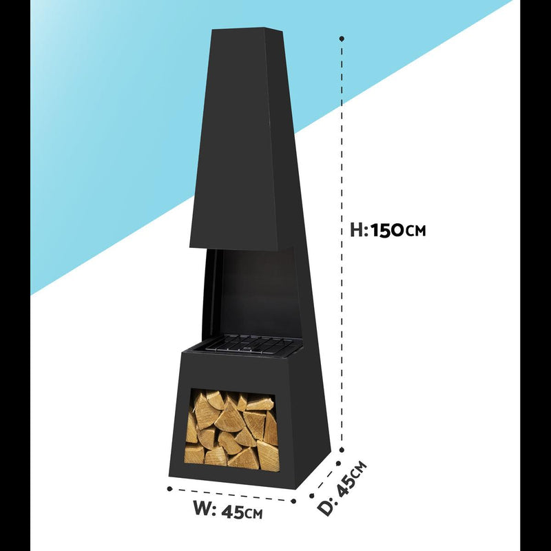 Dellonda Outdoor Chiminea Fireplace Fire Pit Heater Firewood Storage Black Steel Dellonda - Dynamic Drive