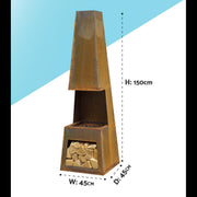 Dellonda Outdoor Chiminea Fireplace Heater Firewood Storage - Corten Steel Dellonda - Dynamic Drive
