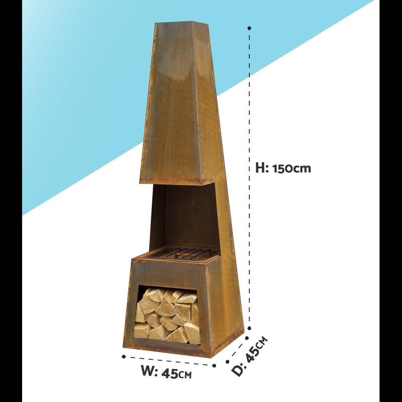Dellonda Outdoor Chiminea Fireplace Heater Firewood Storage - Corten Steel Dellonda - Dynamic Drive