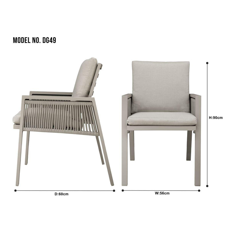 Dellonda Set of 4 Fusion Garden/Patio Aluminium Dining Chairs with Armrests - Light Grey Dellonda - Dynamic Drive