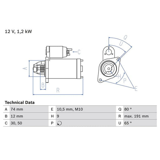 Bosch Starter Motor 12V 1.2kW 9 Teeth 0 986 025 300