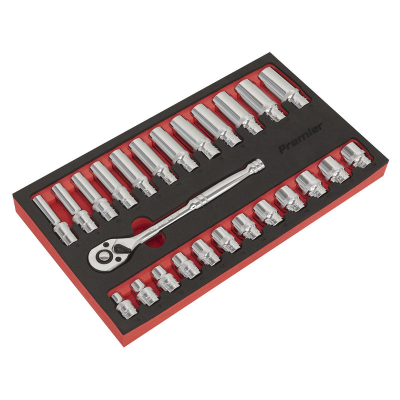 Sealey Ratchet Wrench & Socket Set 25pc 3/8"Sq Drive AK66722 Sealey - Dynamic Drive