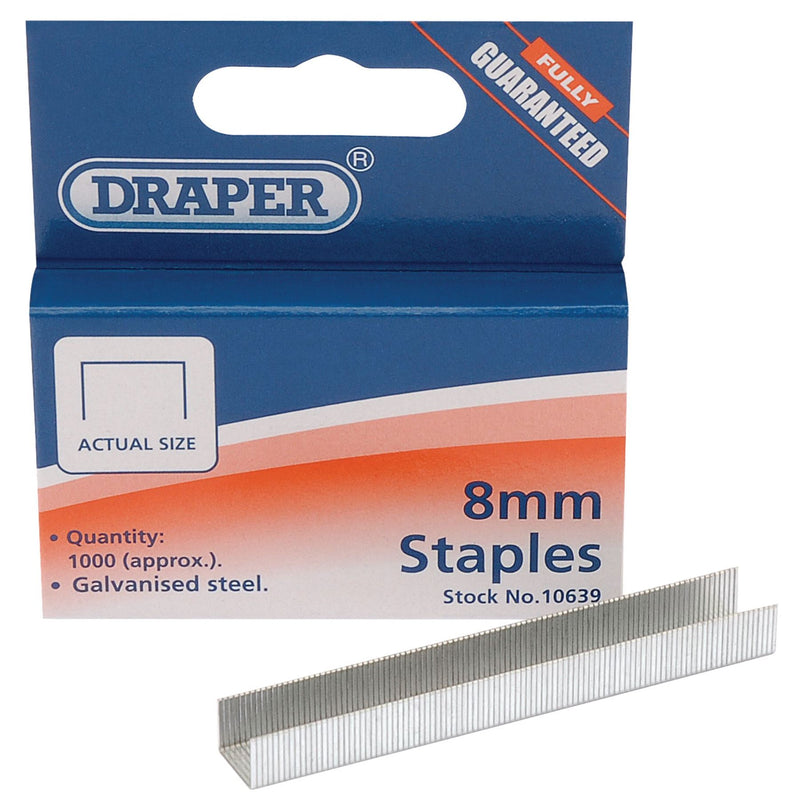 Draper Steel Staples, 8 x 10mm (Pack of 1000) 10639 Draper - Dynamic Drive