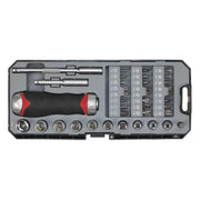 Sealey Fine Tooth Ratchet Screwdriver Socket & Bit Set 38pc AK64905 Sealey - Dynamic Drive